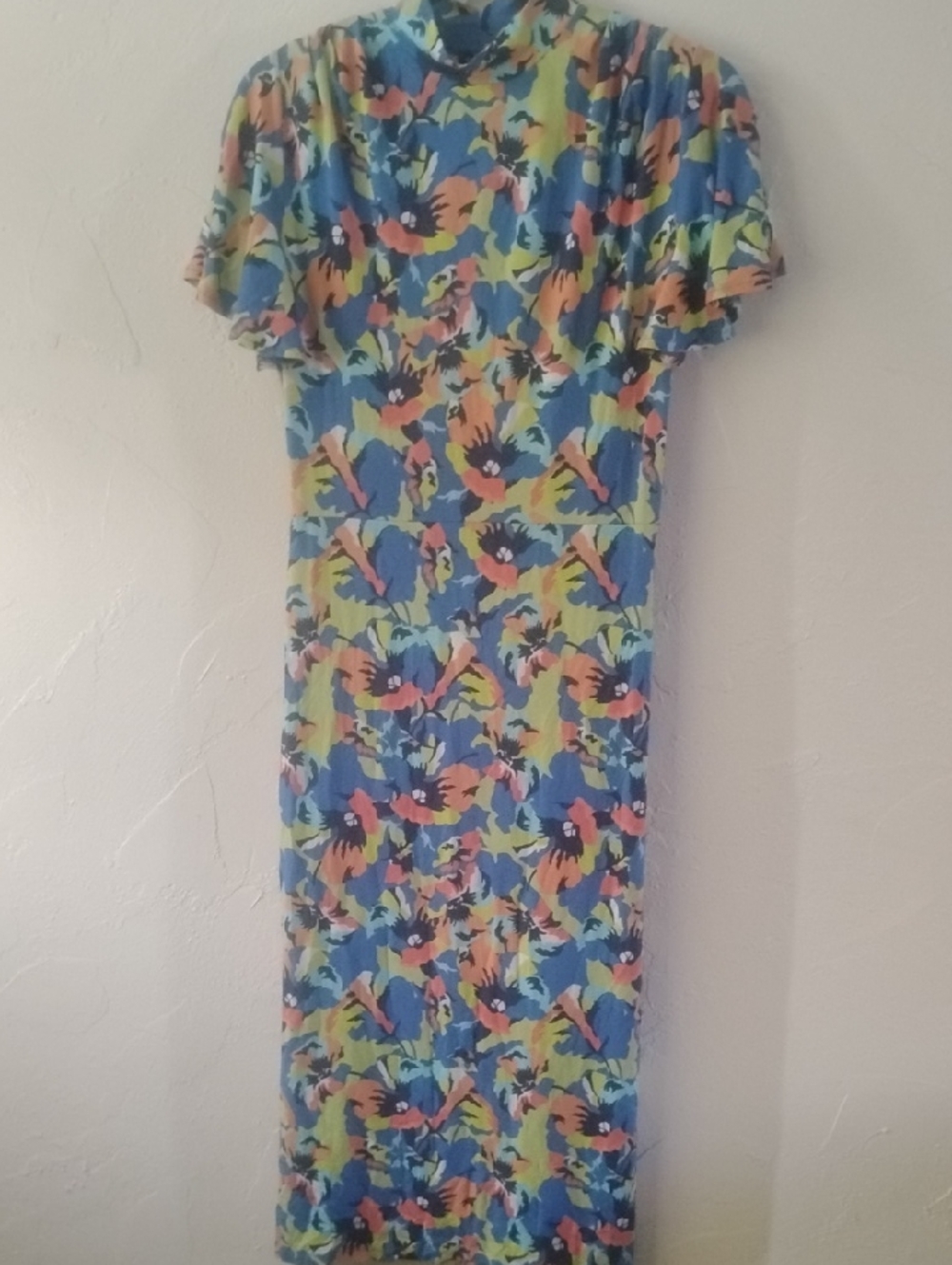 Karen Millen Floral Print Maxi Dress in Blue, Green & Coral Sz 6